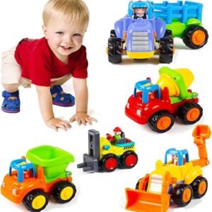 Woby Push and Go Friction Powered Car Toys Set Tractor Bulldozer Mixer Truck and Dumper for Baby Toddlers