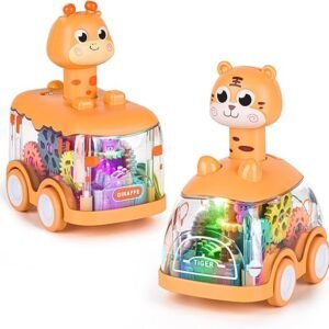 ShinySong Baby Toy Cars Press and Go Car for Toddlers, Light Up Toys for Kids, Giraffe & Tiger