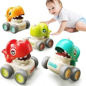 Dinosaur Car Toys for Toddlers 1-3, Press and Go Racing Cars Set, Baby Toys 18 Months, Whistle Vehicles for 1 Year Old Boys Girls